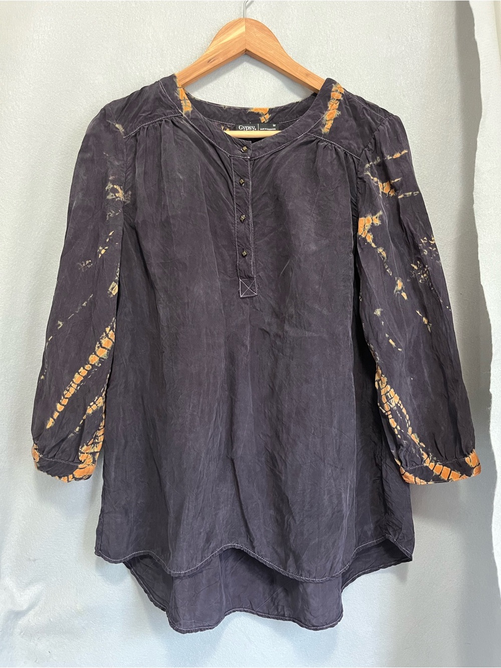 Gypsy 05 100% Cupro Tie Dye Boho Peasant Blouse Top Medium Made in Hollywood